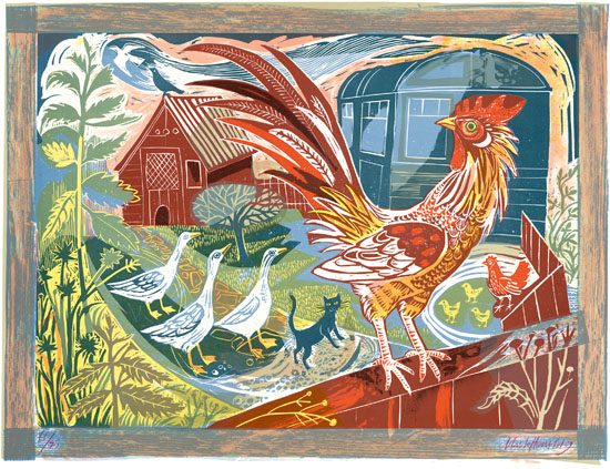 Mark Hearld - Rooster and Railway Carriage - Lithograph