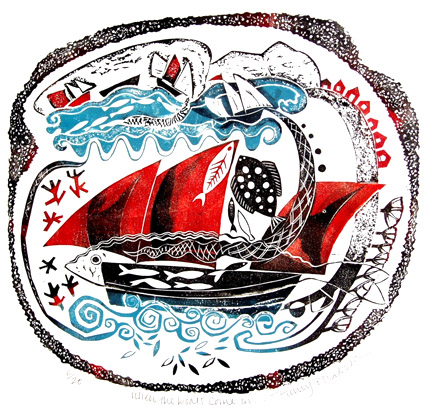 Penny Bhadresa - When The Boat Comes In - Linocut