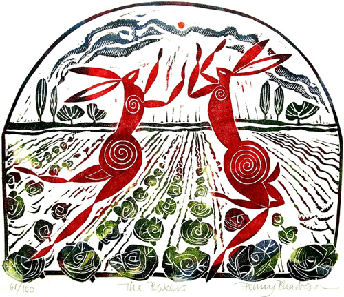 Penny Bhadresa - The Boxers - Linocut