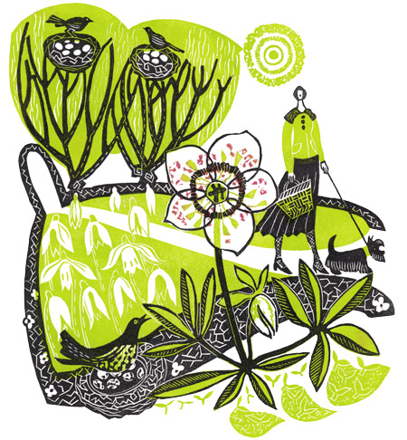 Penny Bhadresa - Out For A Stroll - Linocut