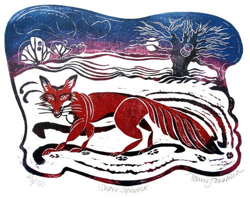 Penny Bhadresa - Snow Sprinter - Linocut