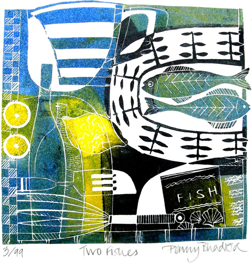 Penny Bhadresa - Two Fishes - Linocut