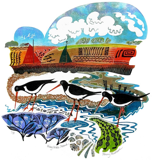 Penny Bhadresa - Overy Cockle Strand - Linocut