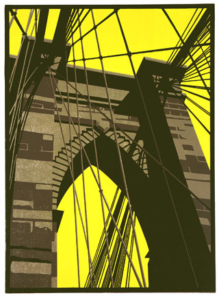 Paul Catherall - Brooklyn Bridge - linocut