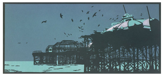 Paul Catherall - West Pier Greys - linocut
